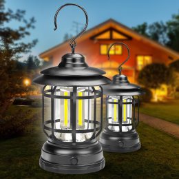 Кемпінговий акумуляторний світлодіодний лампа-ліхтар із гачком у ретро стилі Camping Lamp (S-27) Чорний