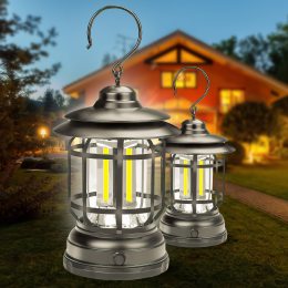 Кемпінговий акумуляторний світлодіодний лампа-ліхтар із гачком у ретро стилі Camping Lamp (S-27) Сірий