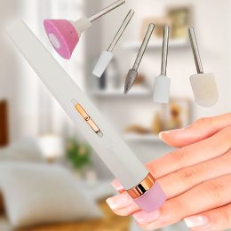 Домашній портативний фрезер ручка для манікюру та педикюру з набором фрез Flawless Salon Nails EL-2131 Білий