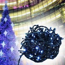 Новорічна гірлянда чорний дріт XMAS Синiй нитка 500 LED (32 метри)/2024