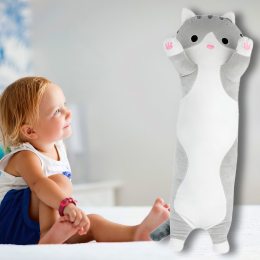 Мягкая игрушка подушка длинный кот Серый 70 см/EL-2117-1/237