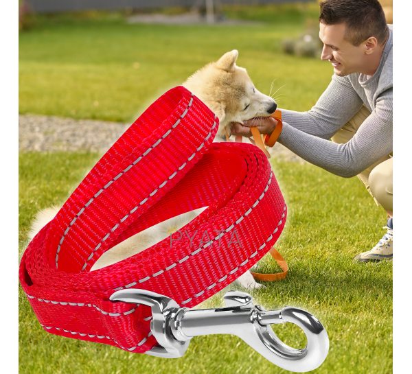 Капроновый поводок для собак с карабином для ошейника 3м Красный (2021)