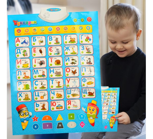 Детский обучающий развивающий интерактивный музыкальный плакат алфавит "Букварик" со звуковыми эффектами 7031UA (I24)