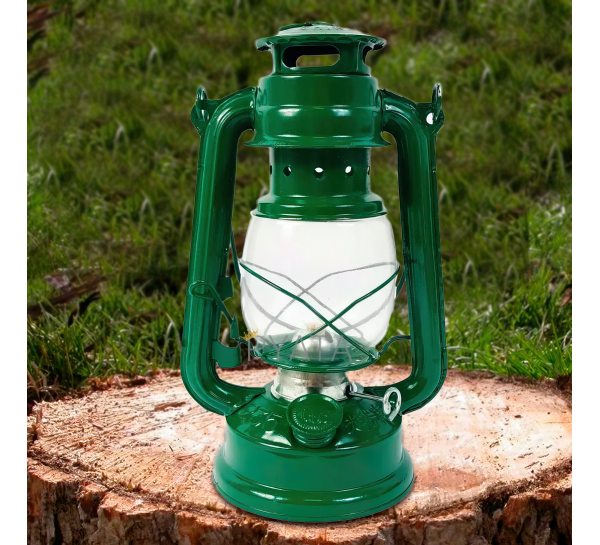 Керосиновая лампа "Летучая мышь" для дачи, дома, походов 27 см зеленый