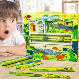 Детский канцелярский школьный набор с футляром Stationery Set Animal World 6 в 1 8002 Зеленый (SD)