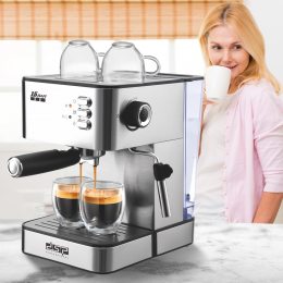 Кавомашина напівавтоматична з капучинатором DSP Espresso Coffee Maker KA3091 на 2 чашки Срібна (239)