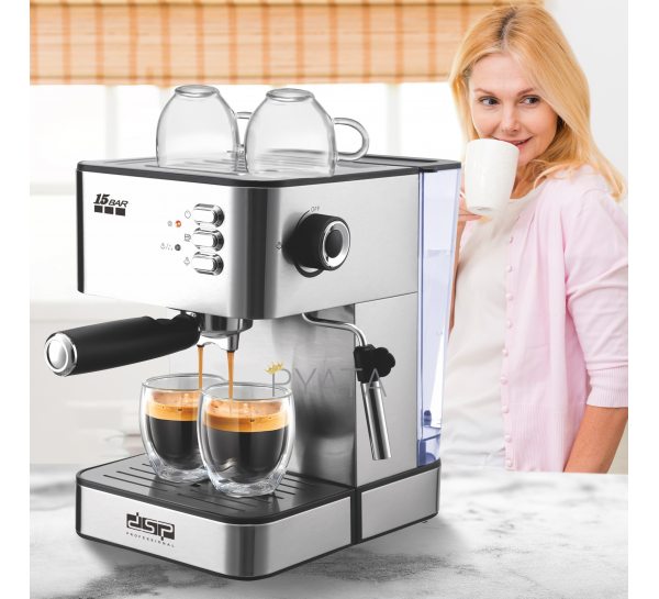 Кофемашина полуавтоматическая с капучинатором DSP Espresso Coffee Maker KA3091 на 2 чашки Серебрянный (239)