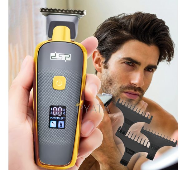 Домашняя аккумуляторная беспроводная машинка для стрижки волос и бороды с насадками с дисплеем 1,2,3мм DSP USB 5W (239)