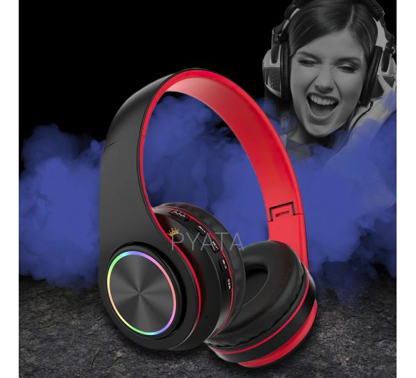 Бездротові навушники з мікрофоном, підтримкою TF-карти та Led-підсвіткою B39 Black+Red/205