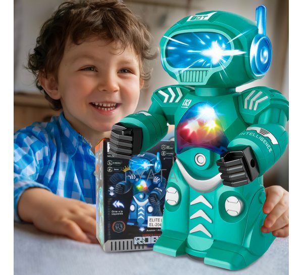 Интерактивная игрушка робот со световыми и звуковыми эффектами на батарейках EL-2048 Бирюзовый (B)