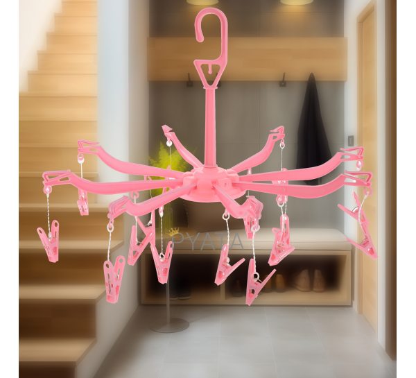 Вешалка-вертушка на прищепках 20шт для вещей и аксессуаров "Зонтик" Розовый (2747)
