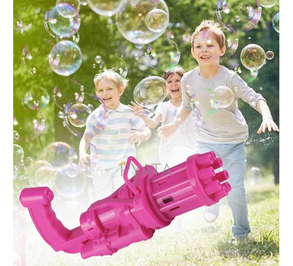 Электрический игрушечный пулемет для создания мыльных пузырей Gatling, пистолет Electric bubble gum Розовый/11700/509