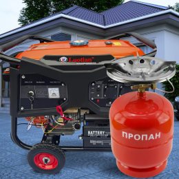 Бензиновий однофазний генератор з мідною обмоткою Luotian R6500 на 6,5 кВт + газовий балон 8л червоний в подарунок