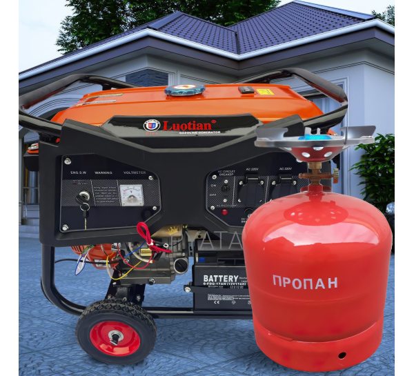 Бензиновий однофазний генератор з мідною обмоткою Luotian R6500 на 6,5 кВт + газовий балон 12л червоний в подарунок