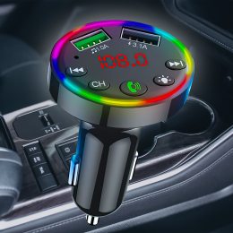Автомобільний bluetooth модулятор-трансмітер в машину з rgb підсвічуванням та LED-екраном F9 Bluetooth 5.0/RGB (239)