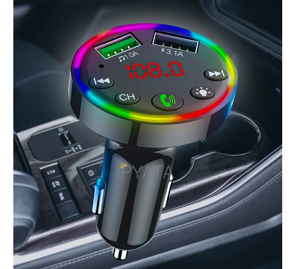 Автомобільний bluetooth модулятор-трансмітер в машину з rgb підсвічуванням та LED-екраном F9 Bluetooth 5.0/RGB (239)