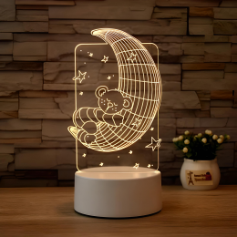 Настільний 3д світильник 3D Desk Lamp Ведмедик на місяці (205)