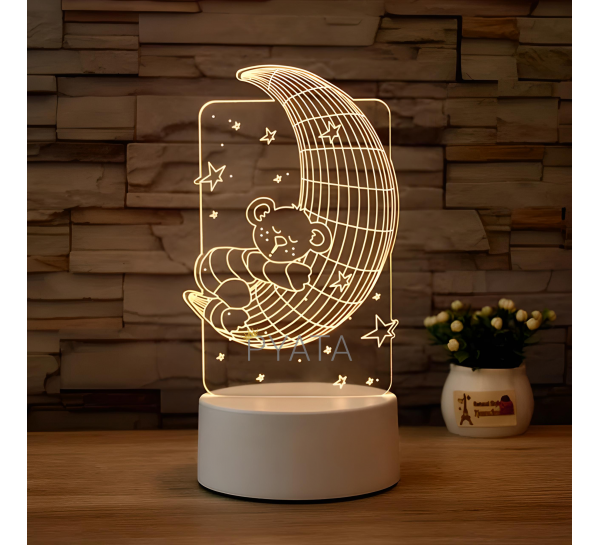 Настольный 3д светильник 3D Desk Lamp Мишка на луне (205)