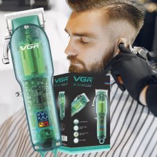 Професійна бездротова акумуляторна машинка для стрижки VGR Professional Clipper Transparent Green V-660 (626)