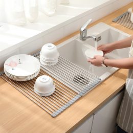 Кухонна складна сушарка для посуду на раковину KitchenWare EasyDry 37х22 см Сіра (HA-359)