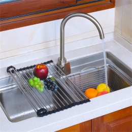 Кухонна складна сушарка для посуду на раковину KitchenWare EasyDry 37х22 см Чорна (HA-359)