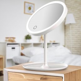 Настольное зеркало настольное с  LED подсветкой для макияжа круглое Белое