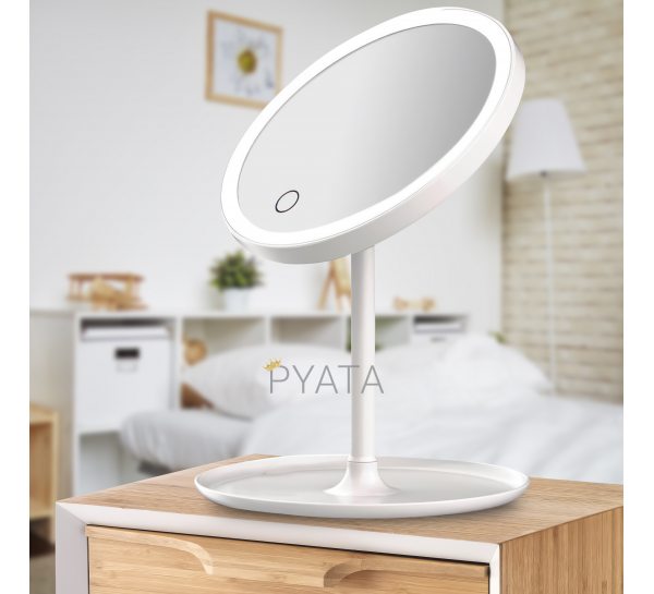 Настольное зеркало настольное с  LED подсветкой для макияжа круглое Белое