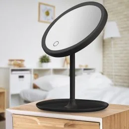 Настільне дзеркало настільне з LED підсвічуванням для макіяжу кругле Чорне