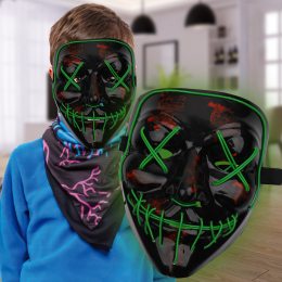 Детская маскарадная светящиеся неоновая LED маска "Судная ночь" Зеленый (626)