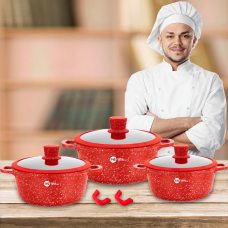 Набор посуды гранитное покрытие Higher Kitchen, силиконовые крышки (8 предметов) НК 325 Красный/575