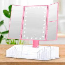 Дзеркало для макіяжу з 22 LED підсвічуванням рожеве/205
