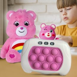 Детская электронная развивающая игровая консоль-головоломка поп ит  Quick Push Care Bears №221В + мягкая игрушка Мишка Care Bears Розовый (КК)