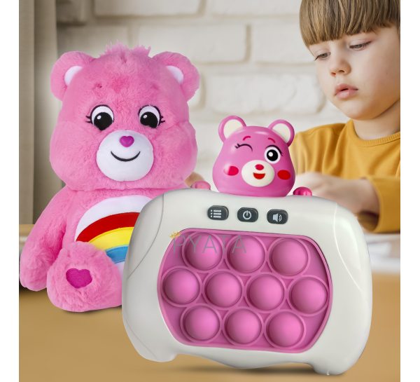 Дитяча електронна розвиваюча ігрова консоль-головоломка попіт Quick Push Care Bears №221В + м'яка іграшка Ведмедик Care Bears Рожевий (КК)