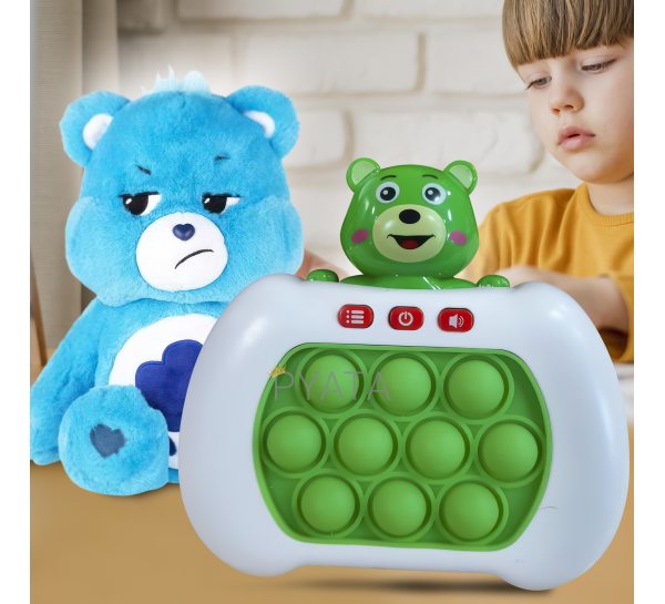 Детская электронная развивающая игровая консоль-головоломка поп ит  Quick Push Care Bears №221В Зеленая + мягкая игрушка Мишка Care Bears Голубой (КК)