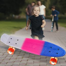 Детский скейтборд Пенни Борд (Penny Board) со светящимися колесами до 80 кг Бело-Розово-Синий