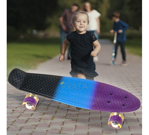 Дитячий скейтборд Пенні Борд (Penny Board) з підсвіткою колес до 80 кг Чорно-Блакитно-Фіолетовий