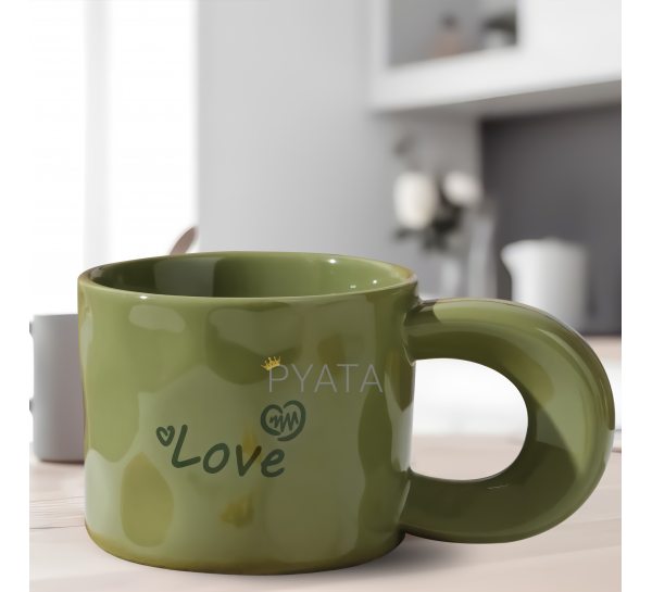 Керамическая чашка с рисунком и ручкой 0226 Зеленый (WAN)