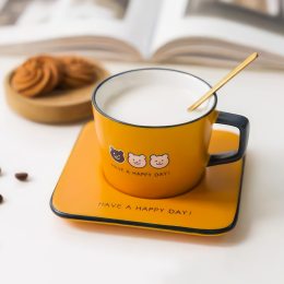 Керамическая чашка с рисунком и ручкой 0224 Оранжевый (WAN)