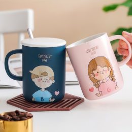 Подарунковий набір із двох керамічних чашок з малюнком 0222 Рожева, Синя (WAN)