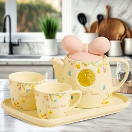 Керамический чайный набор из двух чашек и чайник 0213 Розовый бант (WAN)