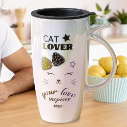 Керамическая чашка с надписью "Cat Lover" и ручкой 0211 (WAN)