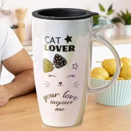 Керамічна чашка з написом "Cat Lover" та ручкою 0211 (WAN)