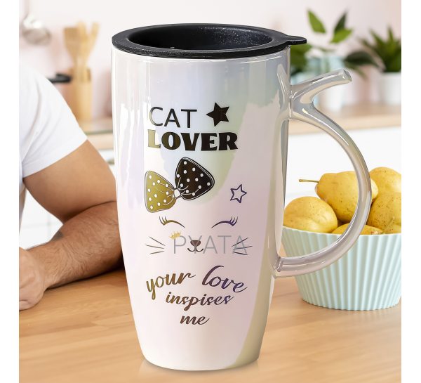 Керамічна чашка з написом "Cat Lover" та ручкою 0211 (WAN)