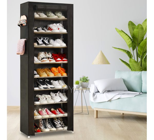 Складной тканевый шкаф-органайзер для хранения вещей и обуви на 30 пар Shoe Cabinet Shoe rack 9 полок YQF-1190 Черный (NM-4)