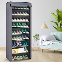 Складной тканевый шкаф-органайзер для хранения вещей и обуви на 30 пар Shoe Cabinet Shoe rack 9 полок YQF-1190 Серый (NM-4)