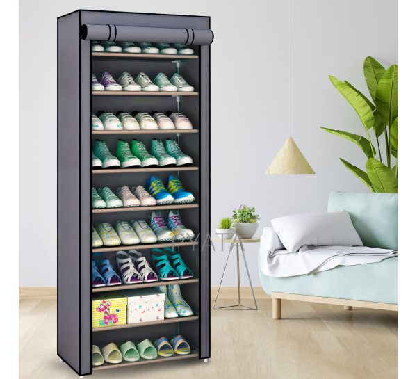 Складной тканевый шкаф-органайзер для хранения вещей и обуви на 30 пар Shoe Cabinet Shoe rack 9 полок YQF-1190 Серый (NM-4)