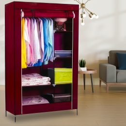 Складной каркасный тканевый шкаф для одежды и обуви  Storage Wardrobe 98105 Бордовый 105х45х175 (N-17)