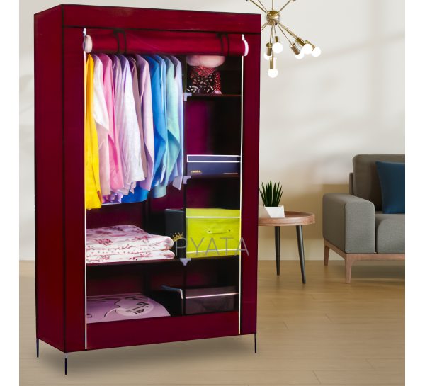 Складна каркасна тканинна шафа для одягу та взуття Storage Wardrobe 98105 Бордова 105х45х175 (N-17)