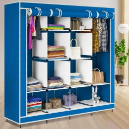 Складной мобильный универсальный каркасный шкаф для одежды Storage Wardrobe 28170 на 4 секции Синий (N-1)