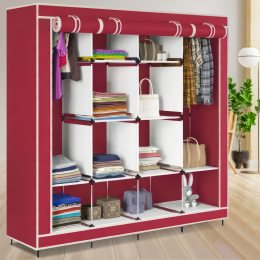 Складной мобильный универсальный каркасный шкаф для одежды Storage Wardrobe 28170 на 4 секции Бордовый (N-1)